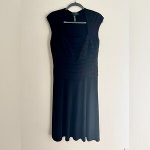 Lauren RL Dress Formal Black Holland Park Pleated Midi Women’s 10 LBD